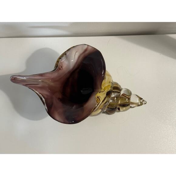 Vintage Murano Style Conch Tiger Eye Sea Shell Glass Vase Paperweight Large - Picture 5 of 6